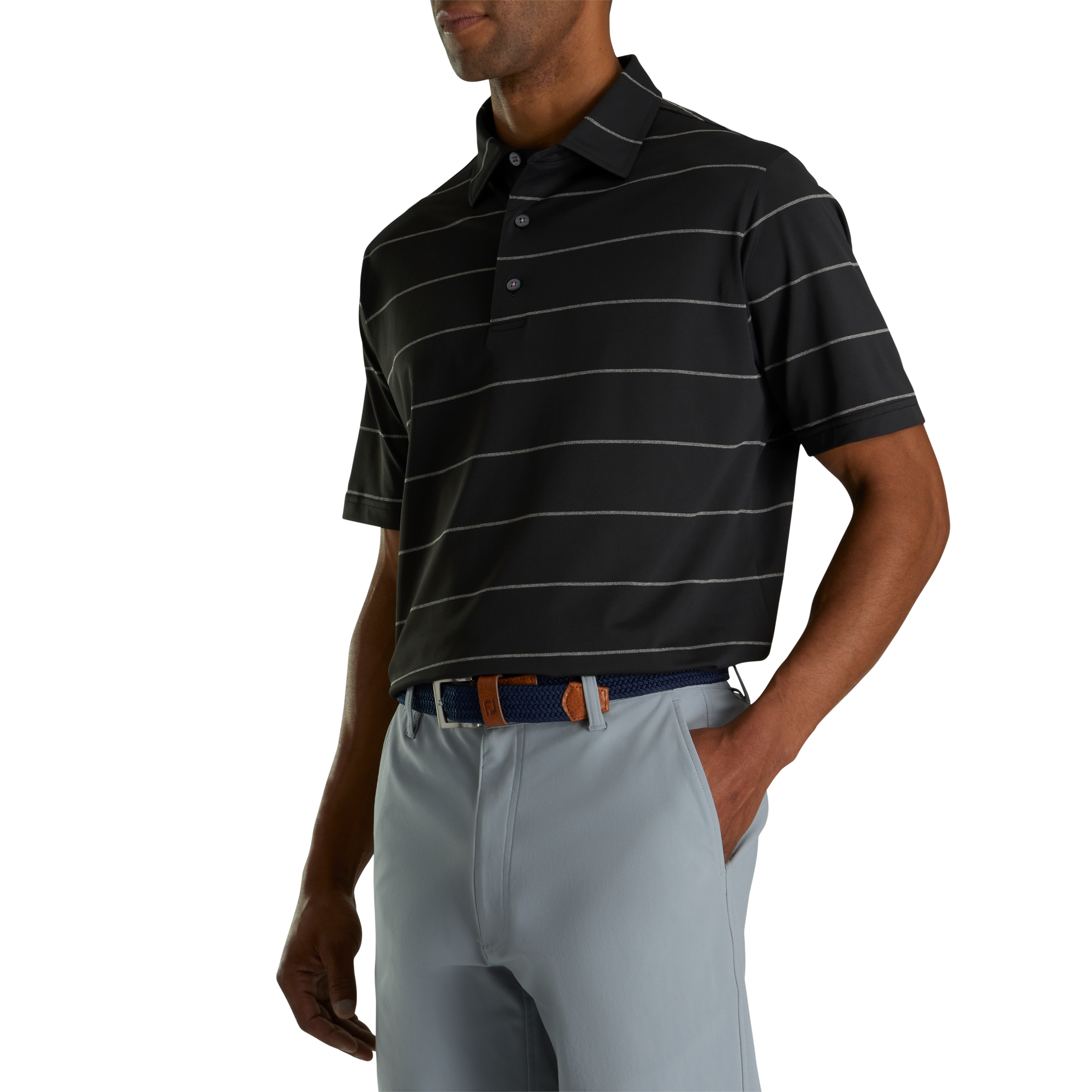 Stretch Pique Chalkstripe Self Collar