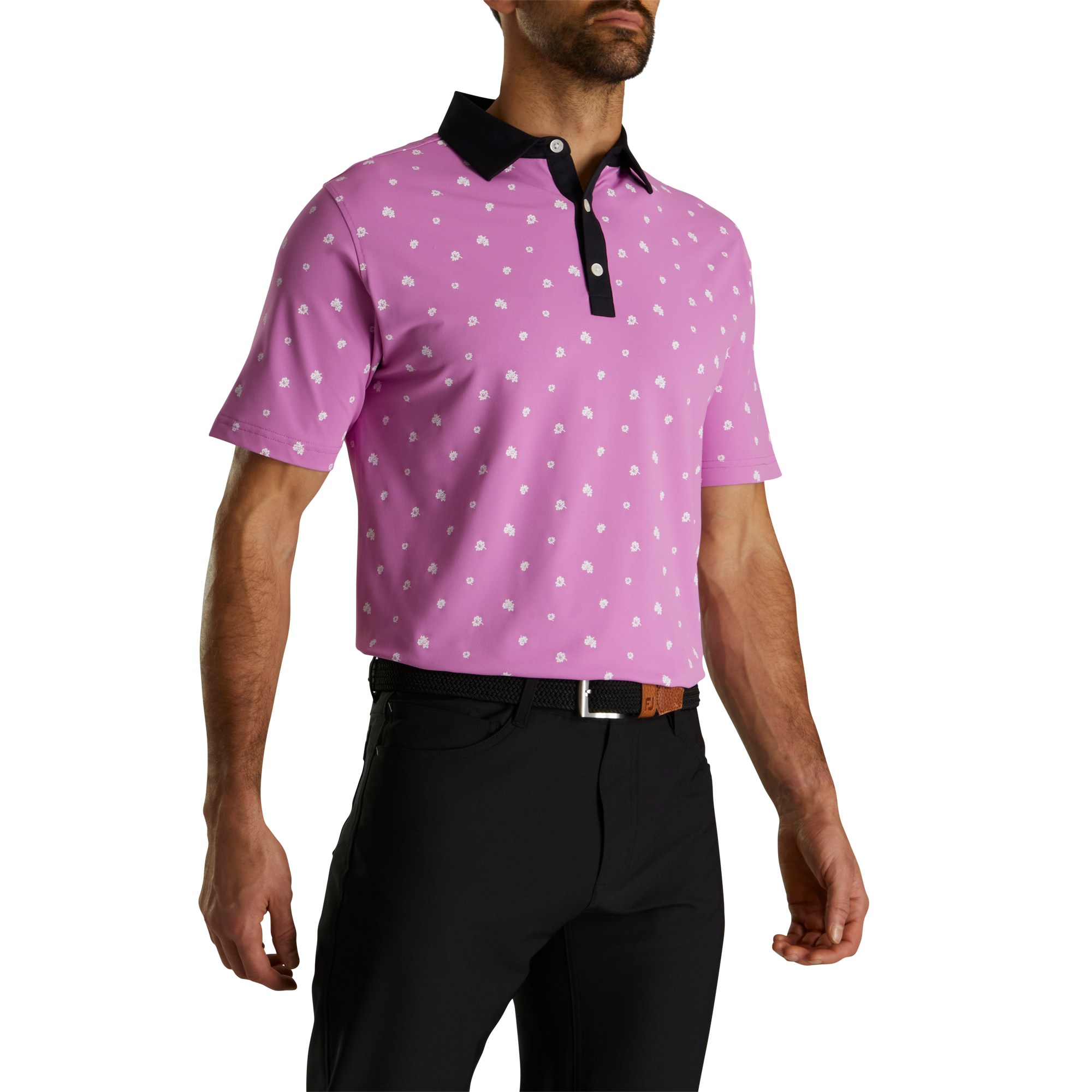 Pique Stretch Scattered Floral Self Collar