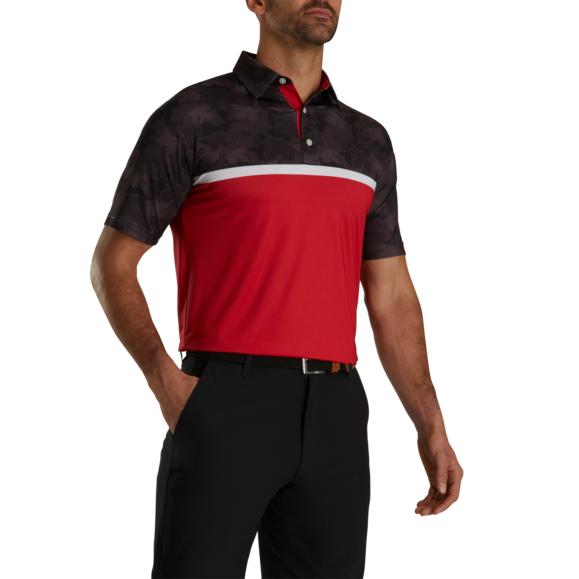 Striped Tonal Leaf Print Self Collar